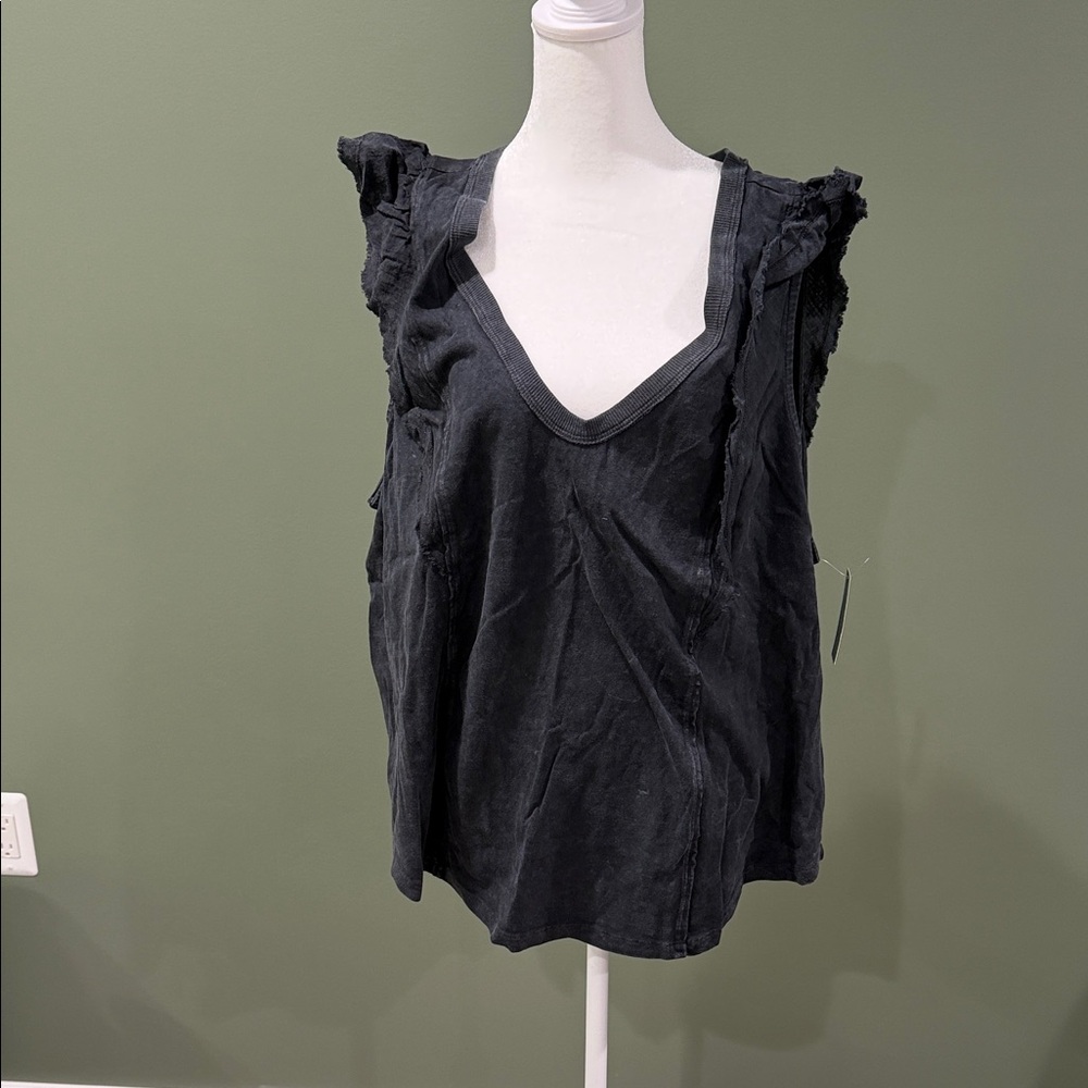 Pilcro Black Ruffled Tank Top